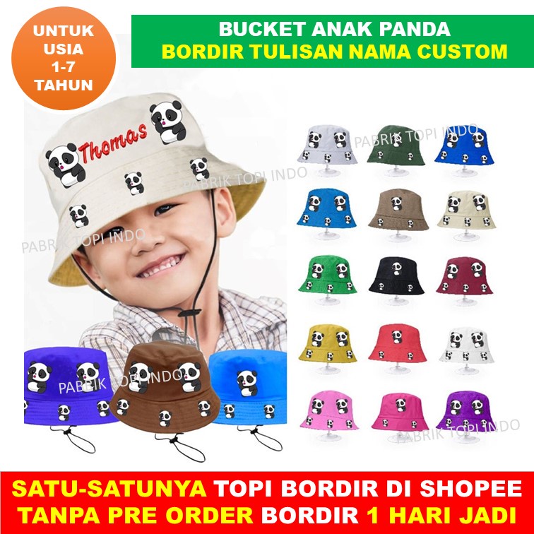 Bucket Panda Topi Anak  Karakter Custom Bordir Nama Anak Usia 1 - 7 Tahun