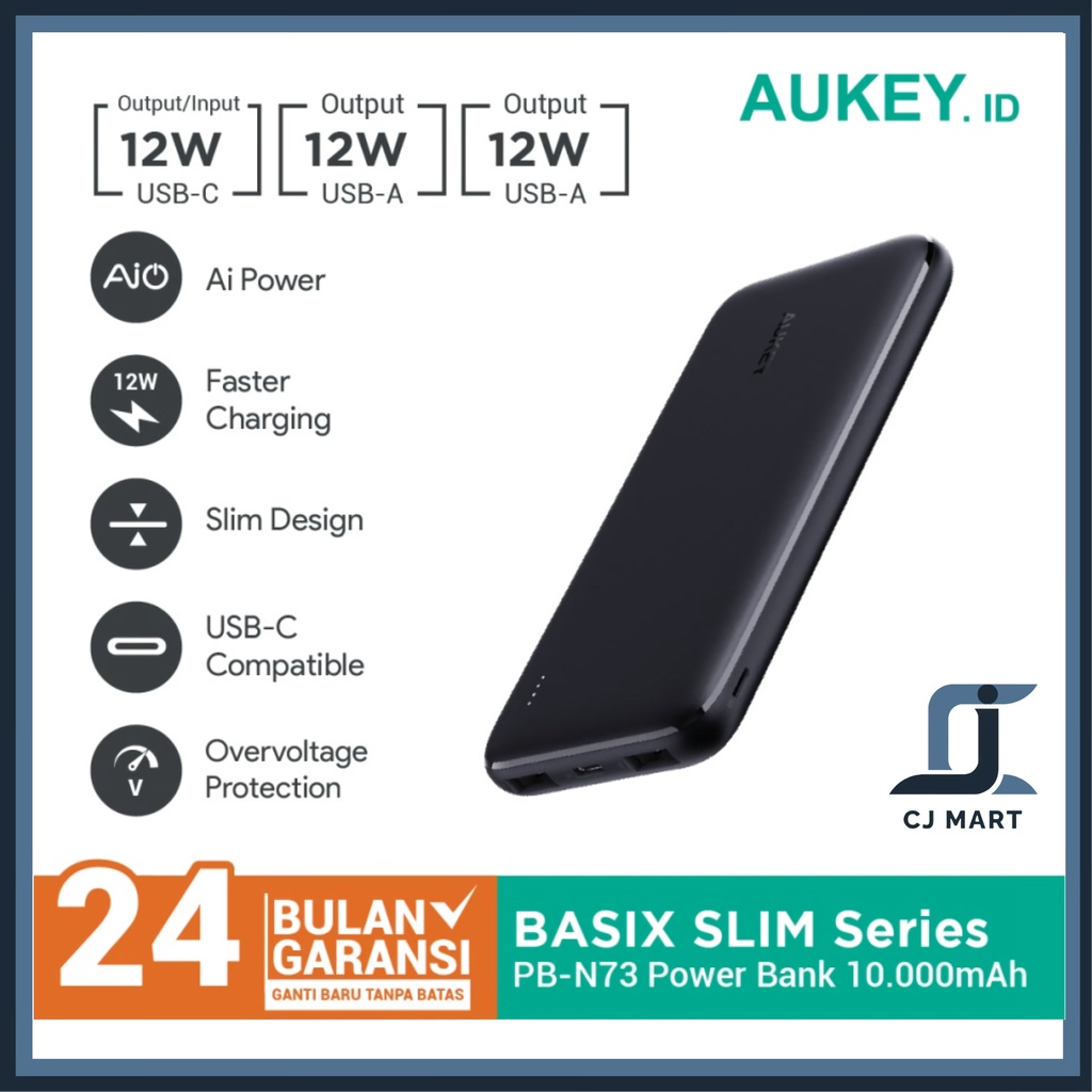 Aukey Powerbank PB-N73 Basic Slim 10000mAh - 500489