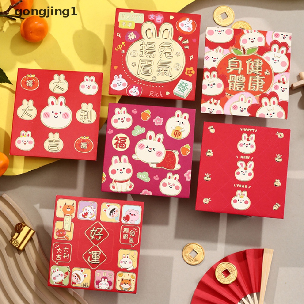 Ggg 6pcs Amplop Imlek 2023kelinci Merah New Year Red Packet Spring Festival Kantong Uang Hongbao Merah Hadiah Amplop ID