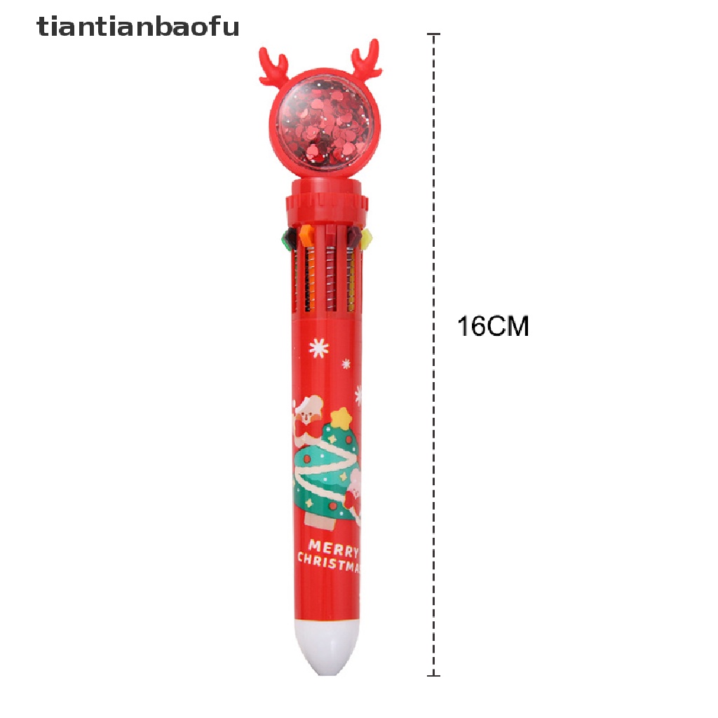 [tiantianbaofu] Kartun Warna-Warni Pena Santa Claus Xmas Pohon Natal Elk Sepuluh Warna Bola Pen Wrig Alat Kantor Sekolah Supply Merry Christmas Hadiah Butik