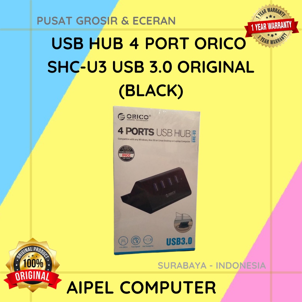 SHCU3 | USB HUB 4 PORT ORICO SHC-U3 USB 3.0 ORIGINAL (BLACK)