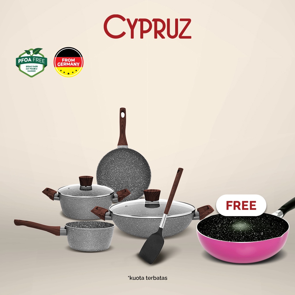 Cypruz Marble Set Panci + Penggorengan + Spatula / Cookware Set 6 Pcs
(PI-0903)