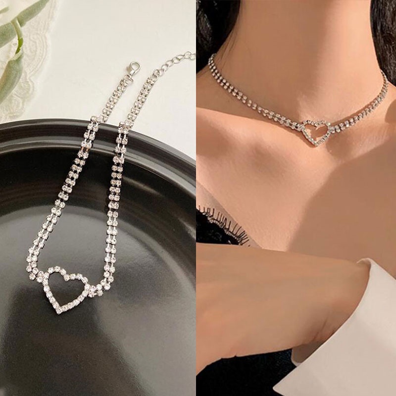 Eropa Amerika Mewah Penuh Berlian Rasa Desain Hati Kalung Sederhana Unik