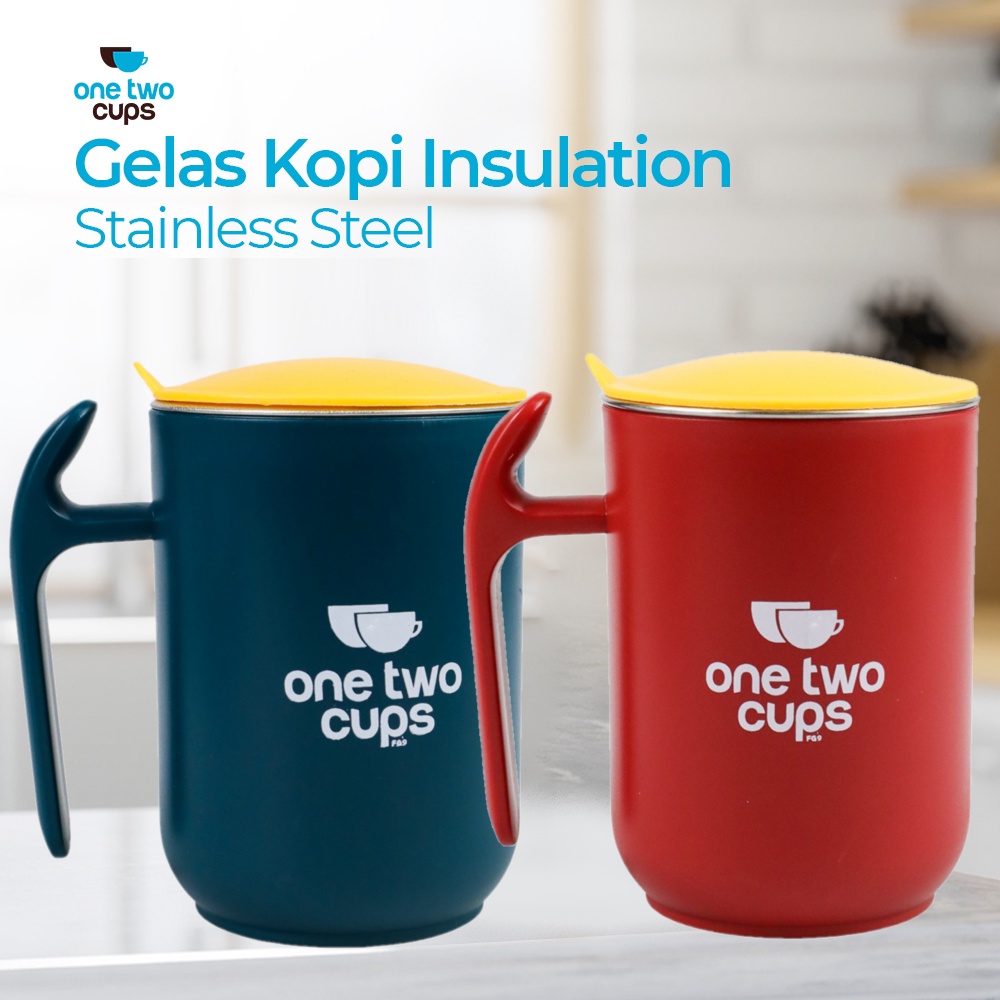 One Two Cups Gelas Kopi Double Layer Stainless Steel Insulation Mug Lid Sealed Cup - FG9