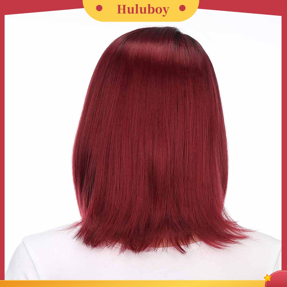 Wig Rambut Lurus Warna Merah Gradien Matte Bahan Serat Suhu Tinggi Untuk Wanita