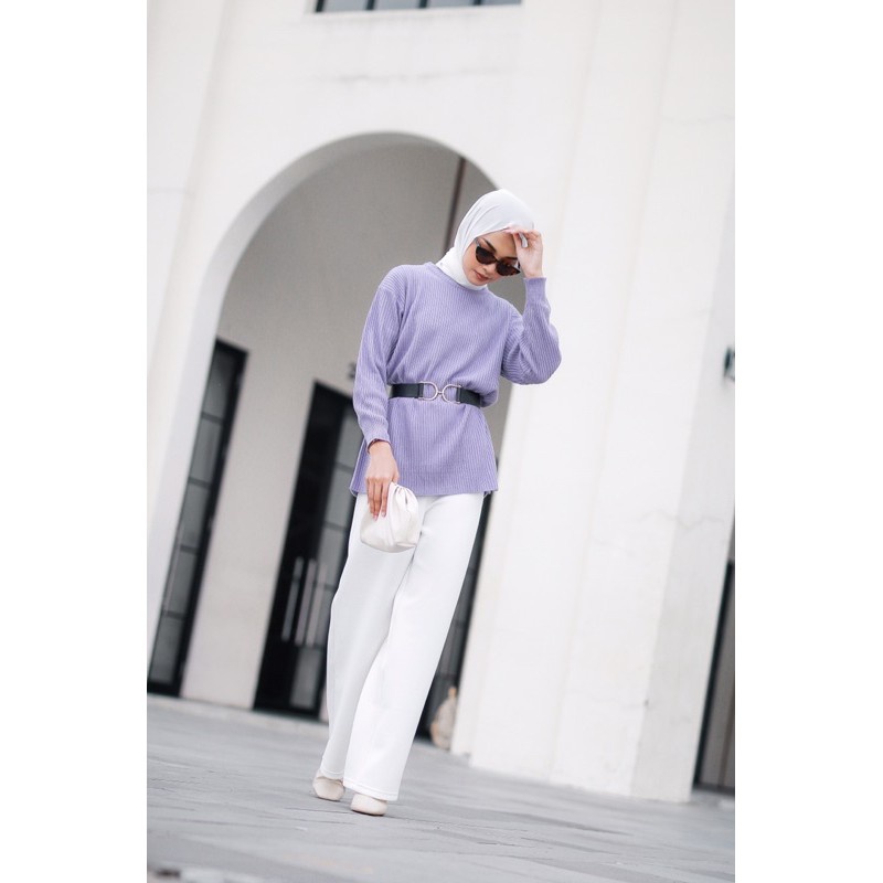 Sweater Wanita Sweater Rajut Boxy Lilac