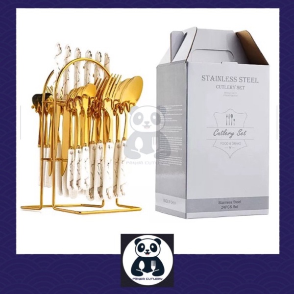 

Promo PANDA CUTLERY SET PREMIUM Alat Makan STAINLESS STEEL HANGER 24 Pcs Diskon