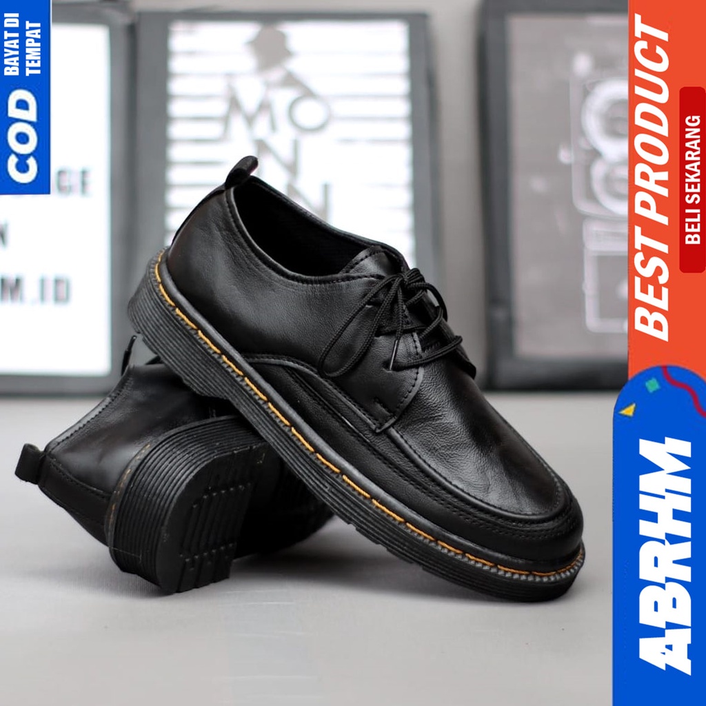 Sepatu Pantofel Kerja Formal Pria Kulit Asli Docmart Low Boots Hitam Abraham Lester