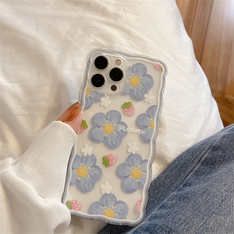 Casing Baru Realme 10 C33 C30 C31 C35 C21Y C25Y C21 Realme C11 C25 C17 C15 C12 C3 C2 Realme 8i 7i 5 5i 6i 7 Pro Strawberry Flowers Wave Edge TPU Phone Case Cover DQ
