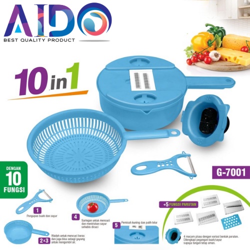 10 IN 1 ALAT PEMOTONG KENTANG SAYURAN BUAH BAHAN MULTI FUNGSI PENGIRIS PARUTAN NICER DICER / Parutan set / worldcut multi slicer 10 in 1 / alat pemotong sayuran 7001