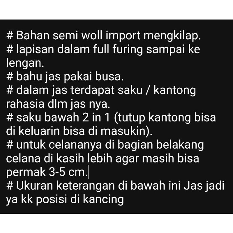 1 stel Jas JOMBO XXL XXXL XXXXL XXXXXL  jas pria ukuran besar ukuran jombo pria fotmal bahan semi wol kilap jas wedding js wisuda jas almamater
