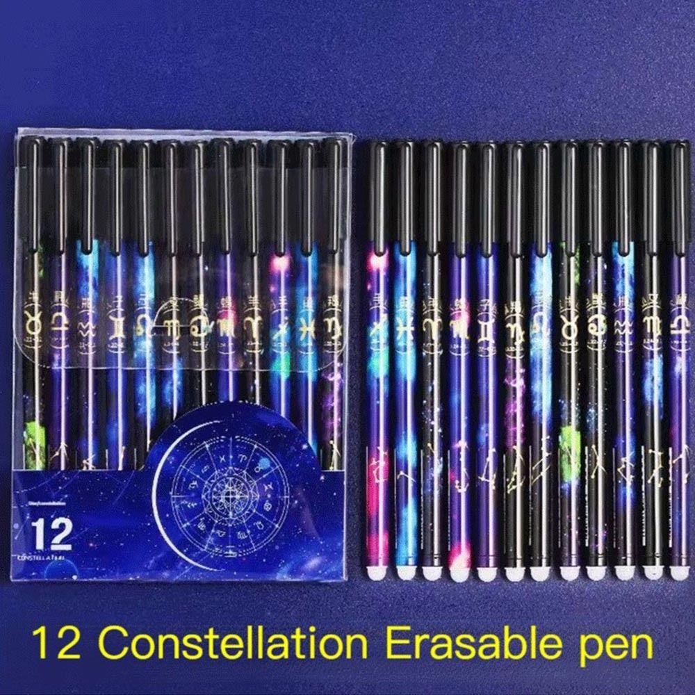 R-flower 12PCS/Set Gel Pen Perlengkapan Kantor Sekolah Tinta Hitam/Biru 0.5mm Dihapus Pen