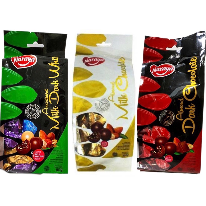 

Naraya Chocolate 300gr / Cokelat / Coklat / Naraya / Chocolate / 300gr / Almond / Milk / Almond / Dark / Assortment / White / kacang / hitam / putih / susu