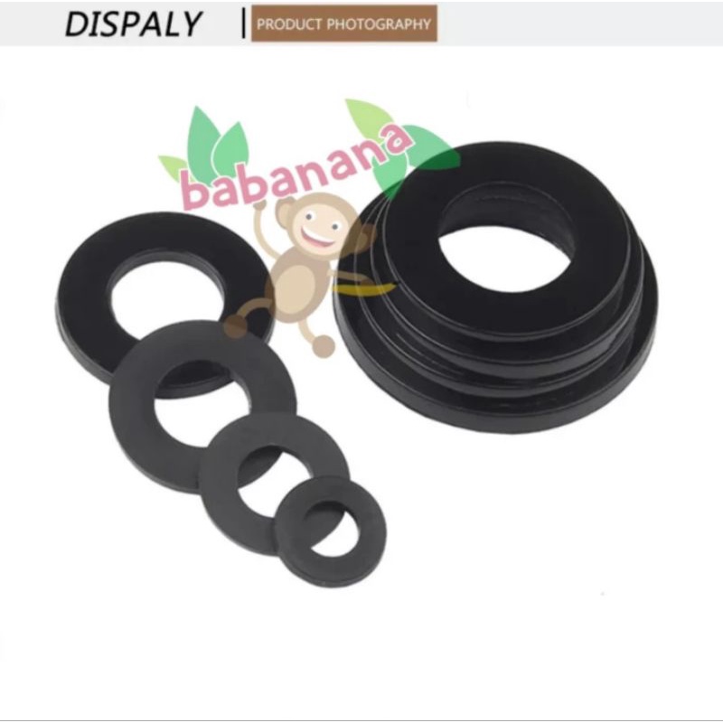 210pcs flat washer nylon ring cincin rata gelang plastik hitam kit set