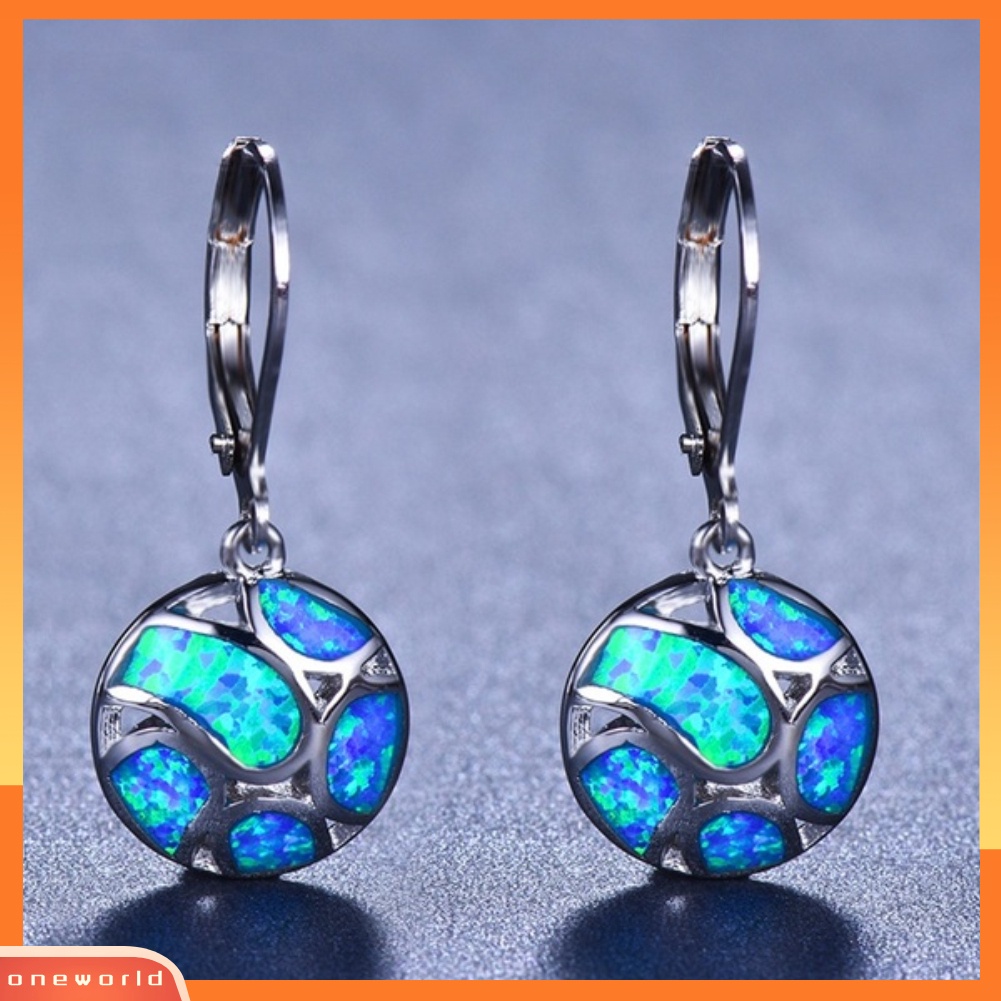 [WONE] Fashion Wanita Faux Opal Putaran Sepak Bola Menjuntai Leverback Earrings Perhiasan Hadiah
