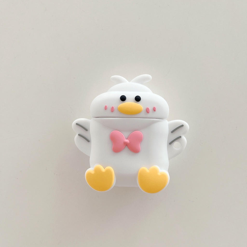 INPODS Cute Animal 3D Bebek Putih Dengan Busur Bluetooth Earphone Case Cover Untuk Airpods1 2 3 Pro I12 i13 Inpods12 13 Pro Airpods3
