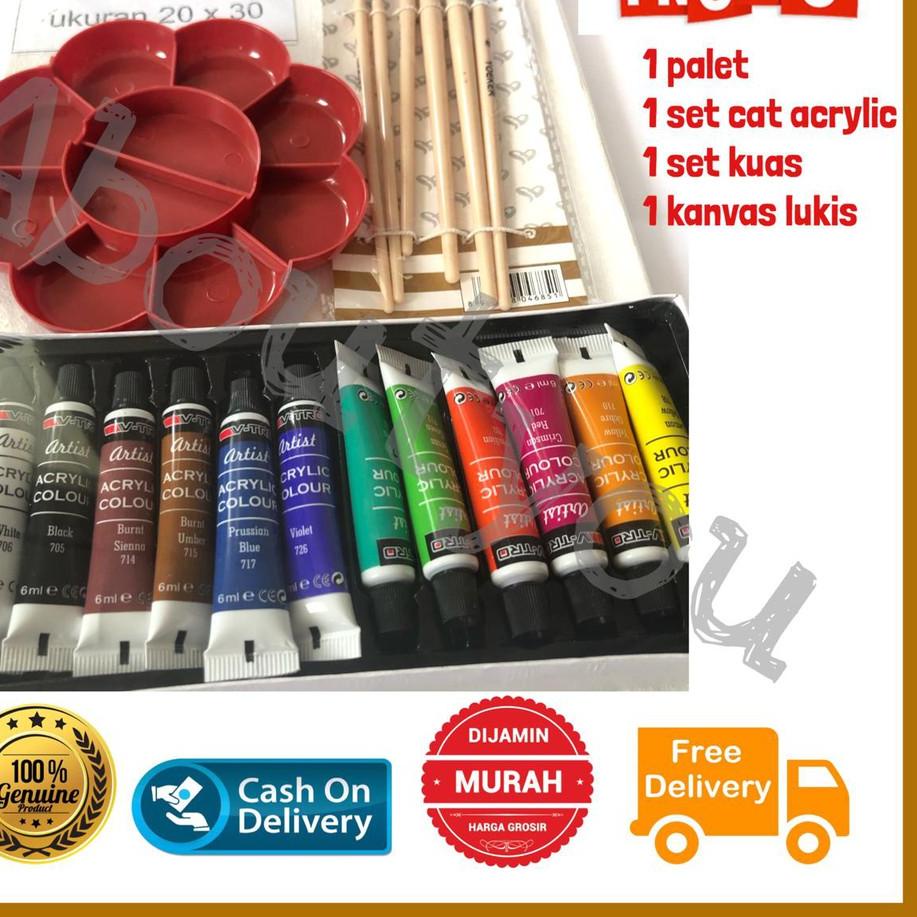 

SNT179 PAKET LUKIS KOMPLIT 4 in 1 KANVAS Besar Cat Akrilik Palet Kuas Set Melukis Lengkap |