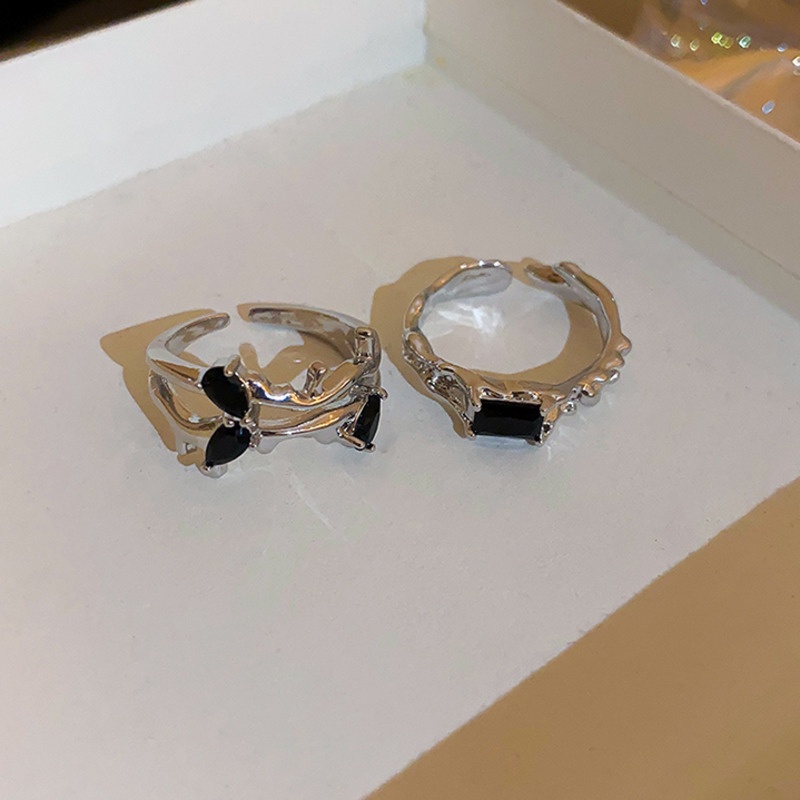 Aksesoris Cincin Terbuka Hitam Kepribadian Temperamen Fashion