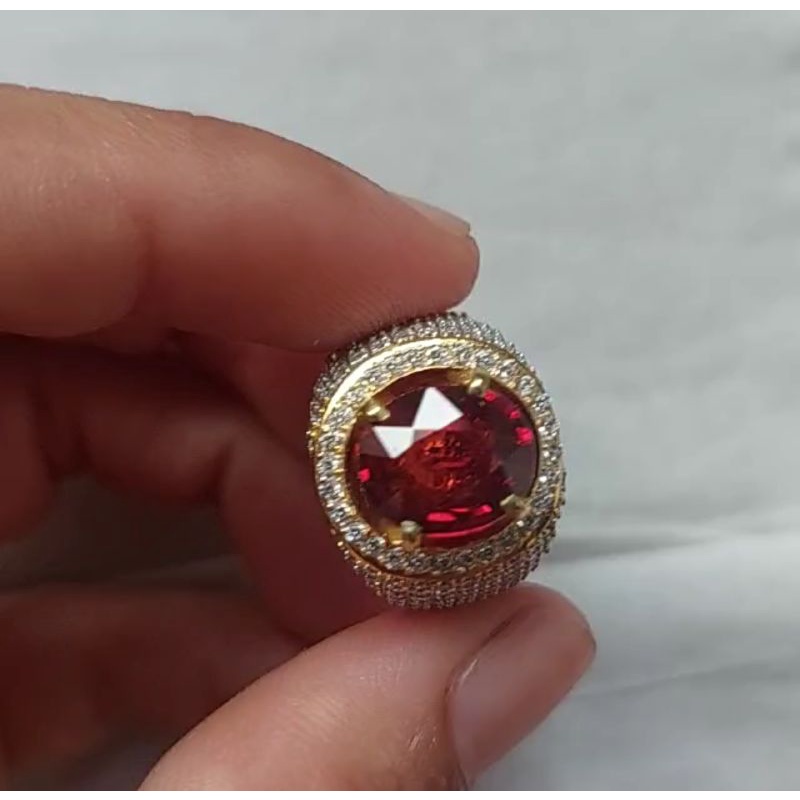 Cincin perak mandarin garnet pria