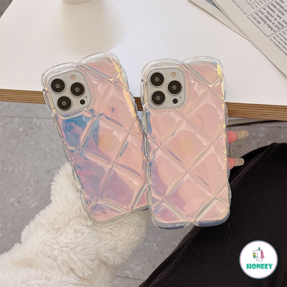 Shinny Laser Card Diamond Cube Phone Case Untuk IPhone 11 14 13 12 Pro Max 14 Pro Max Anti Pecah Lembut Glossy Back Phone Cover