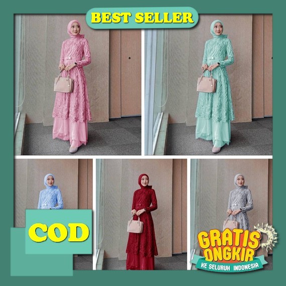 Kiara Set Dress Mc 2 In 1 Baju Wanita Pakaian Muslimah Dress Muslim Bahan Ceruty Babydoll Plus Rompi