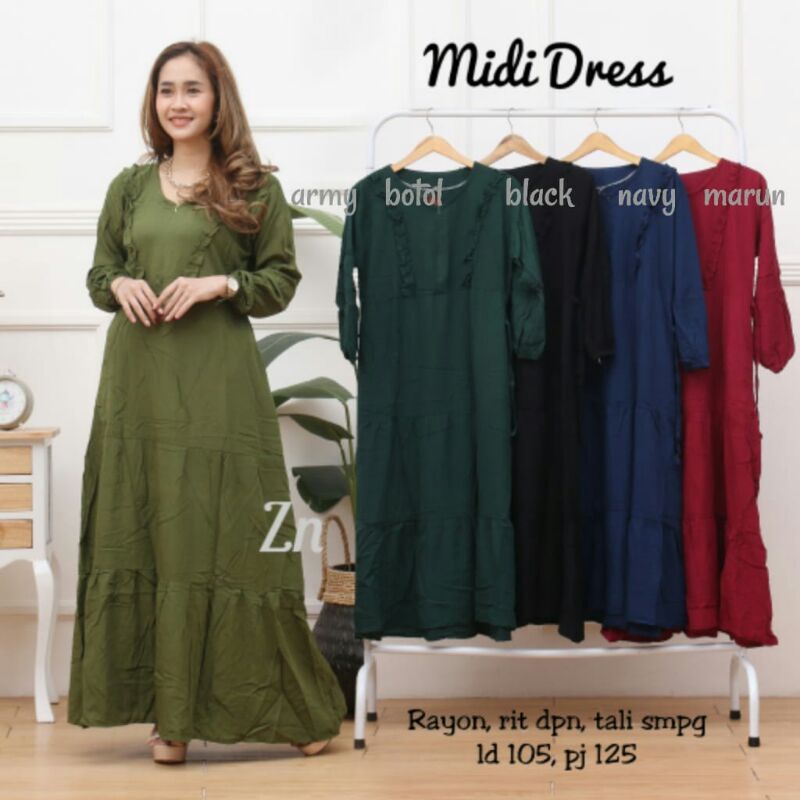 MIDI DRESS RAYON PREMIUM MIDI DRESS SUSUN RUFFLE REMPEL DADA