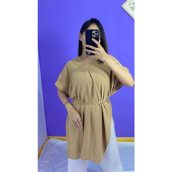 Tq88indonesia Fashion Baju Atasan Wanita Terbaru /  NINA LONG SQUARE / Blouse / Blus Polos Lengan Pendek / Busana Casual Cewek / Ootd Kasual