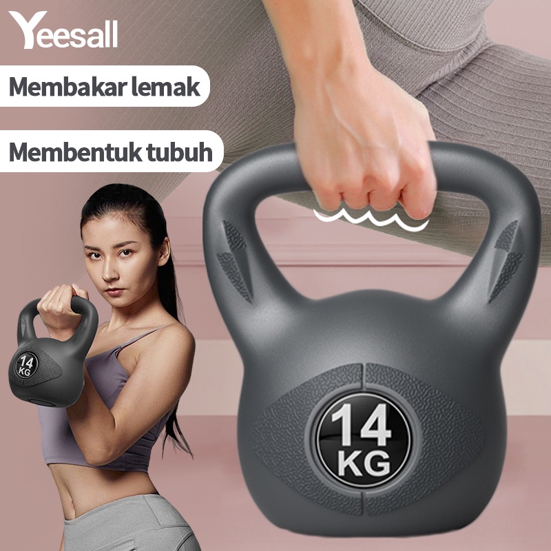 【Produk asli】KettleBell 14Kg Angkat Beban Beginner Kettlebell PVC Coating/KettleBell 14KG /Barbell 14KG/Dumbell 14kg