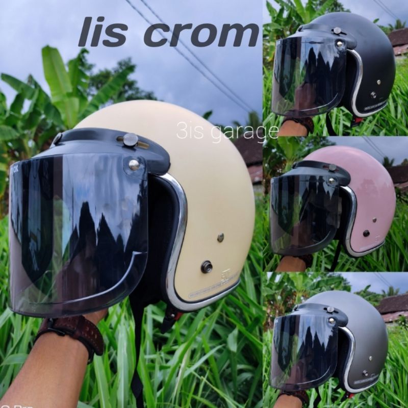 HELM BOGO DEWASA HELEM BOGO CLASSIC HELM BOGO RETRO PRIA WANITA KACA DATAR SNI