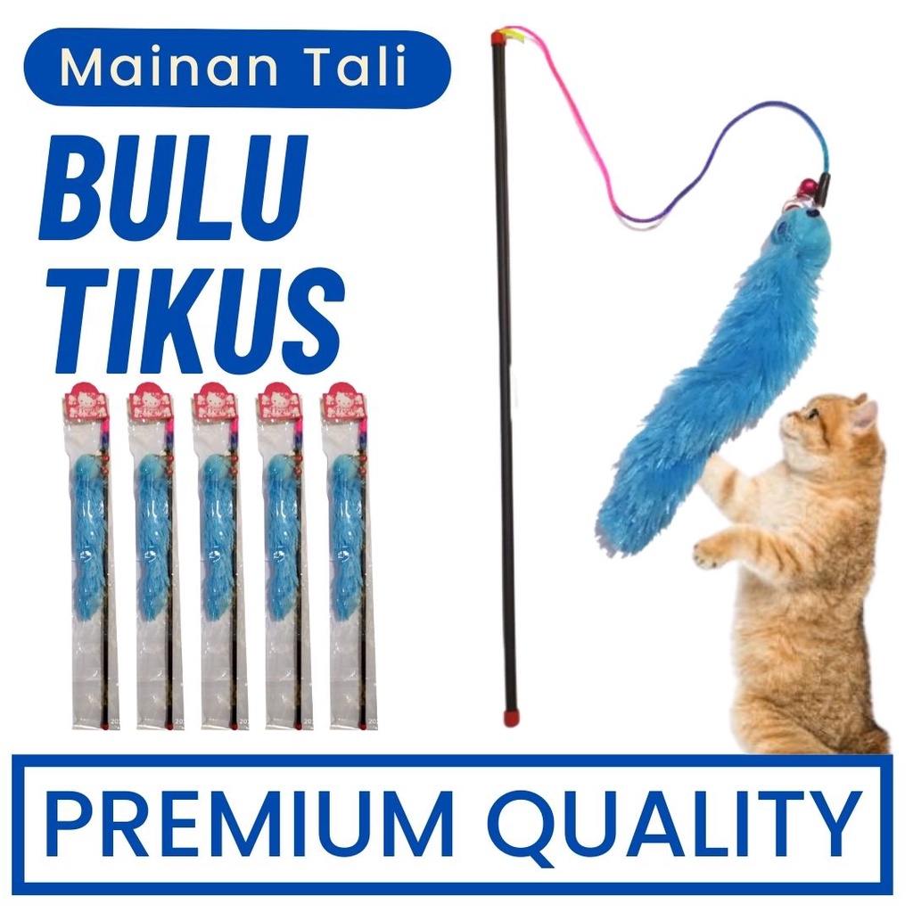 Mainan Tongkat Bulu Tikus Lebat Halus Warna Warni Bahan Plastik Dengan Tali Elastis Untuk Kucing FEFARM