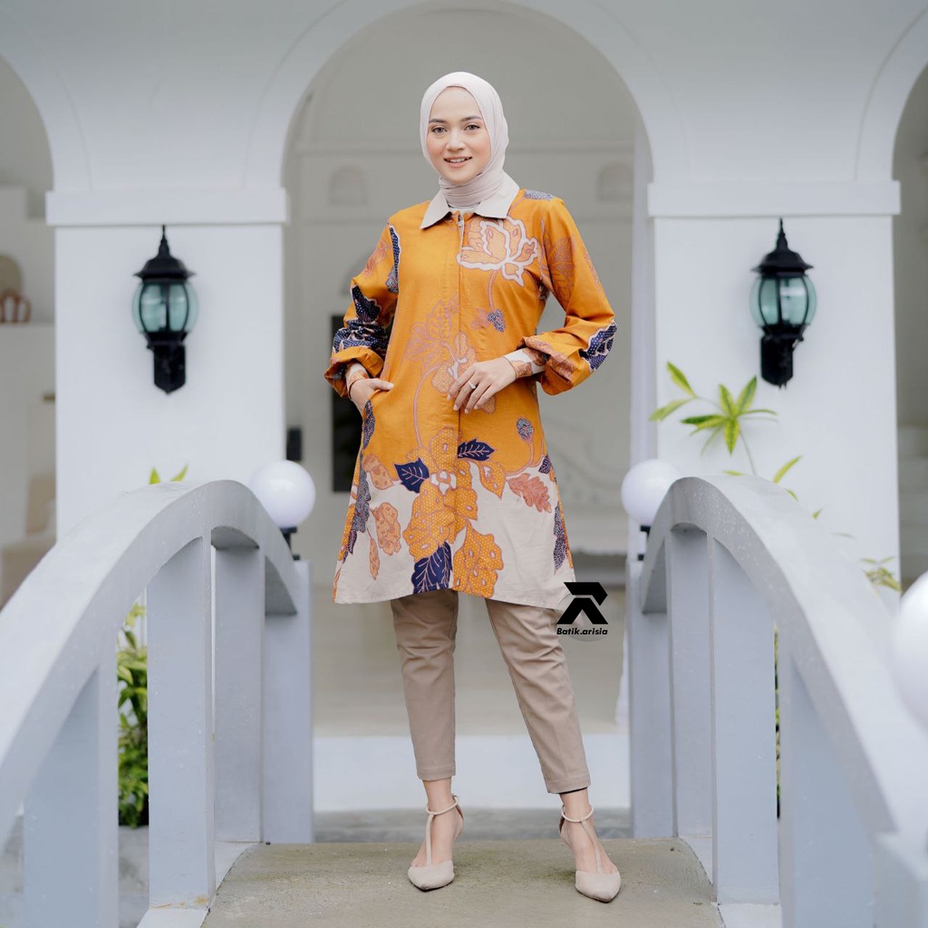 Tunik Batik Wanita Terbaru Seragam Batik Wanita Lengan Balon Baju Batik Wanita Modern Atasan Batik Wanita