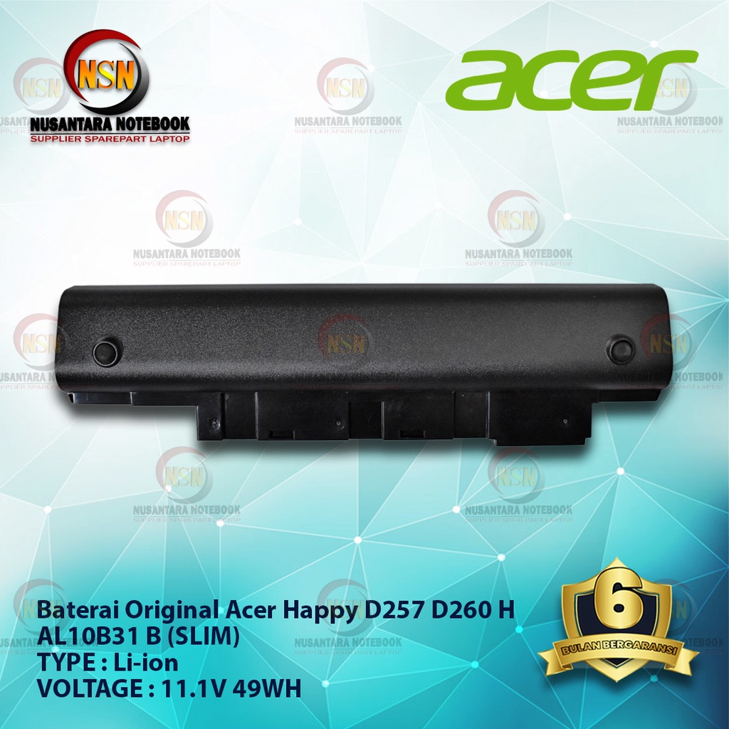 Baterai Original Acer AL10B31 For Laptop D255 D260 AO522 Black