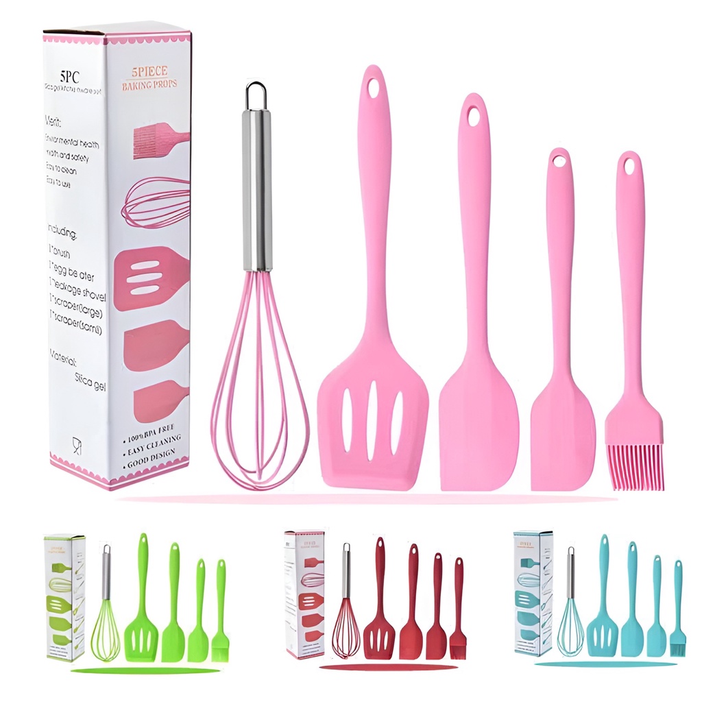 ALAT MASAK SPATULA SET 5 PCS SILIKON SUTIL KITCHEN UTENSIL TAHAN PANAS FREE PACKING DUS