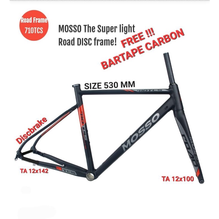 FRAME SEPEDA ROADBIKE MOSSO 710TCS SIZE 530MM 53CM DISCBRAKE RANGKA ROAD BIKE BALAP MOSO UKURAN 530 MM 53 CM ALLOY WARNA BLACK RED HITAM MERAH