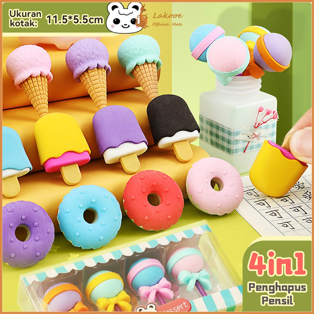 Moony 4pcs Penghapus pensil penghapus eraser set lucu model ice cream