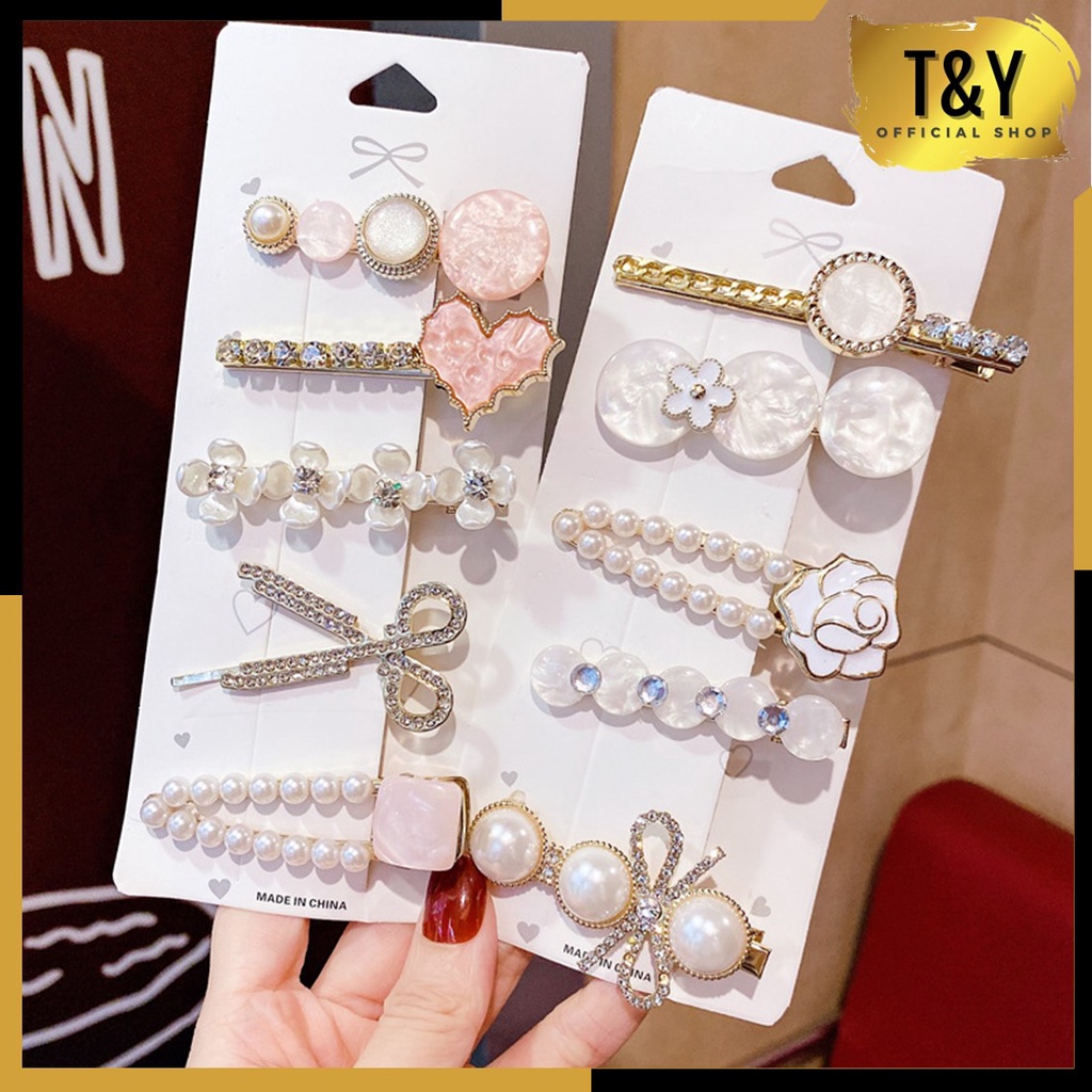 T&amp;Y Jepit Rambut Mutiara 5 IN 1 Jepitan Rambut Fashion Wanita Dewasa Clip Set Jepitan Hair Pin Gaya Korea Hiasan Rambut Murah Import