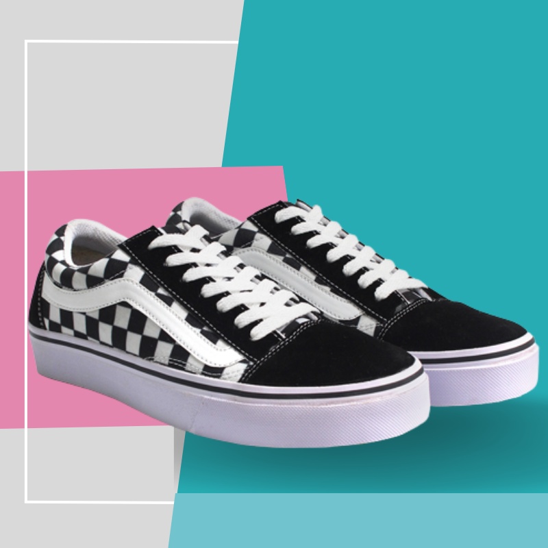 Sepatu Vans Slip On Motif OG LX Checkerboard Catur Black Off White Hitam Putih