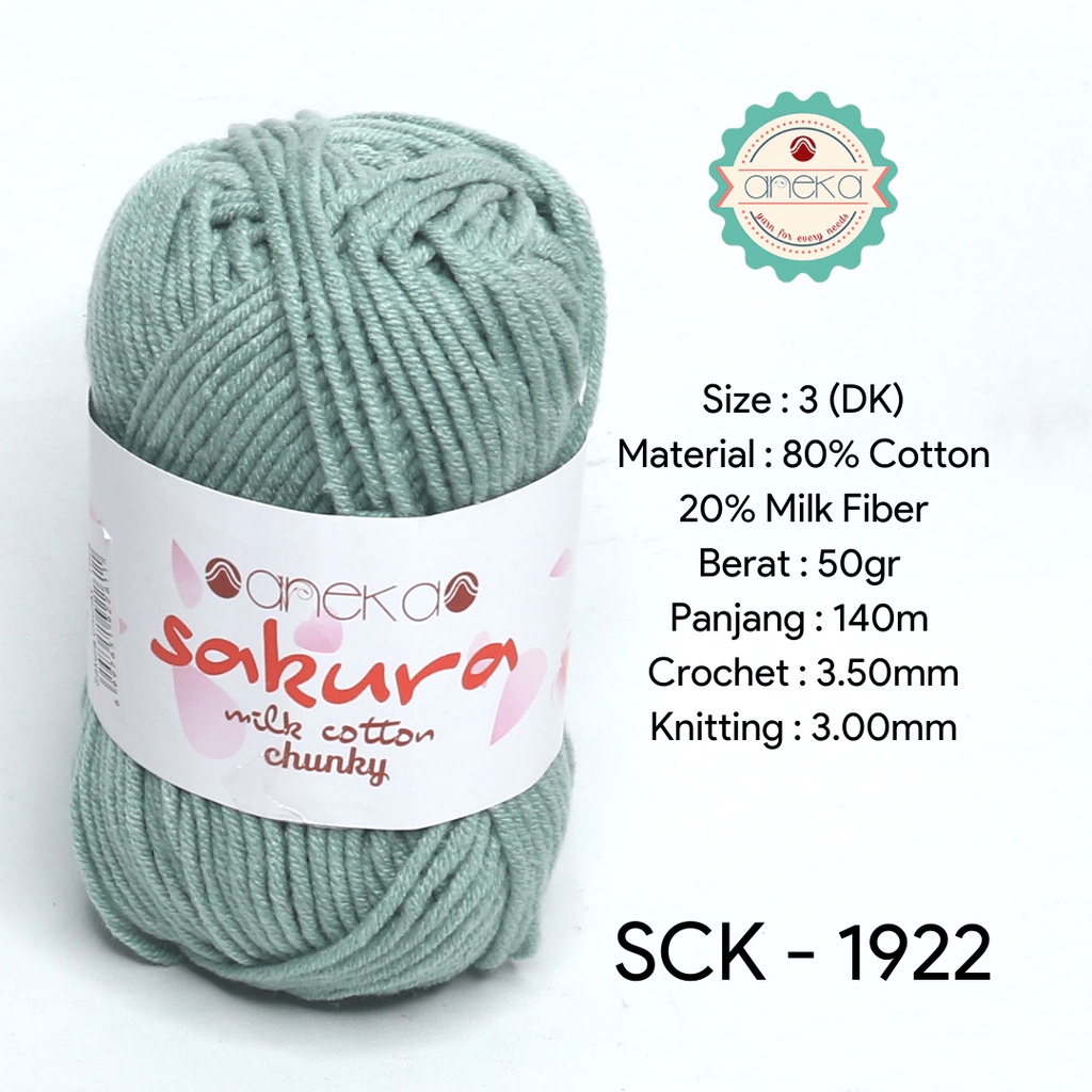 Benang Rajut Katun Susu Sakura Milk Cotton Chunky - 1922