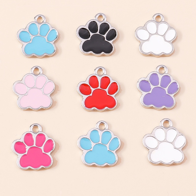 10pcs/set Pesona Jejak Kaki Kerajinan DIY Aksesoris Alloy Untuk DIY Perhiasan Anting Kalung Indah Minyak Menetes Aksesoris Kartun Lucu Kucing Paw Print Liontin