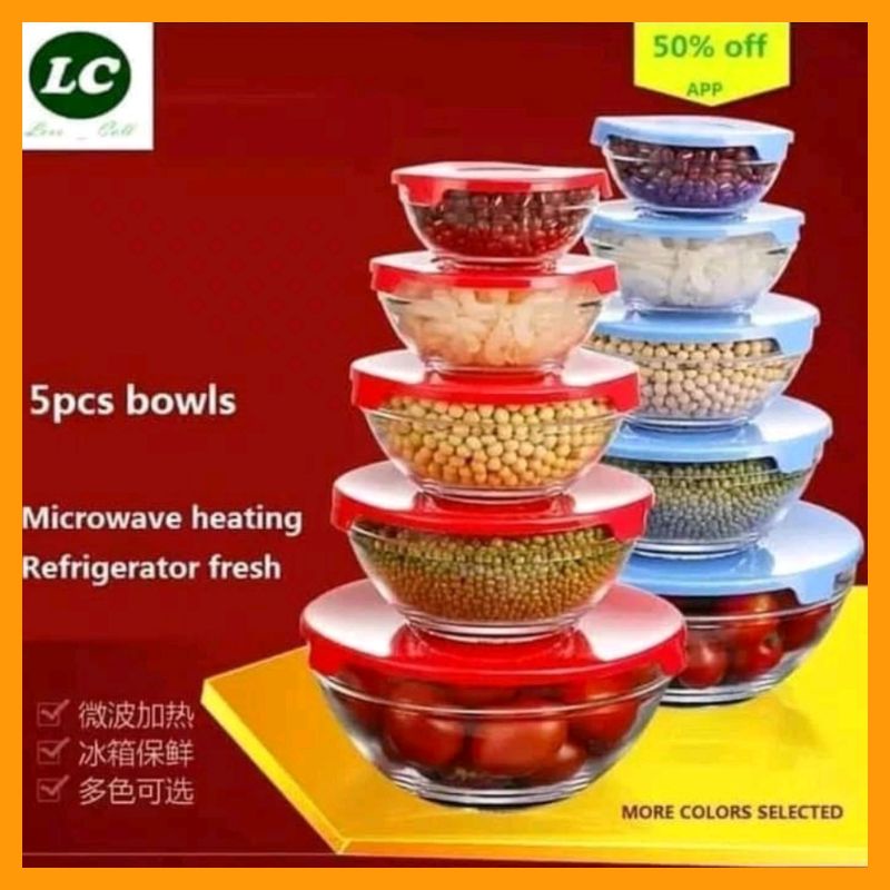 [COD] GLASS BOWL SET ISI 5 - MANGKOK BELING TUTUP