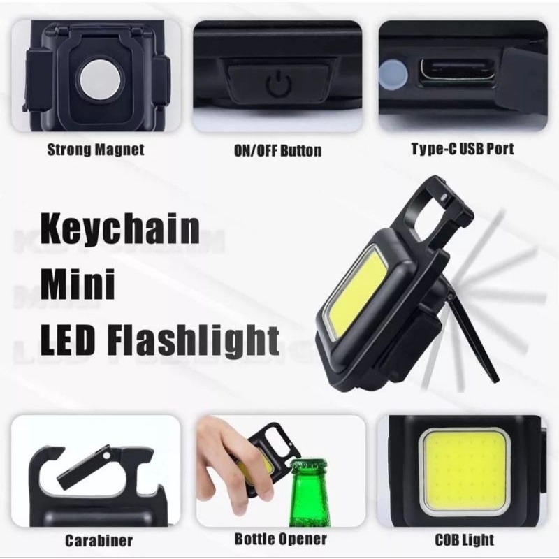 Lampu Led Gantungan Kunci Multifungsi / Lampu Camping USB CAS Rechargeable / Led