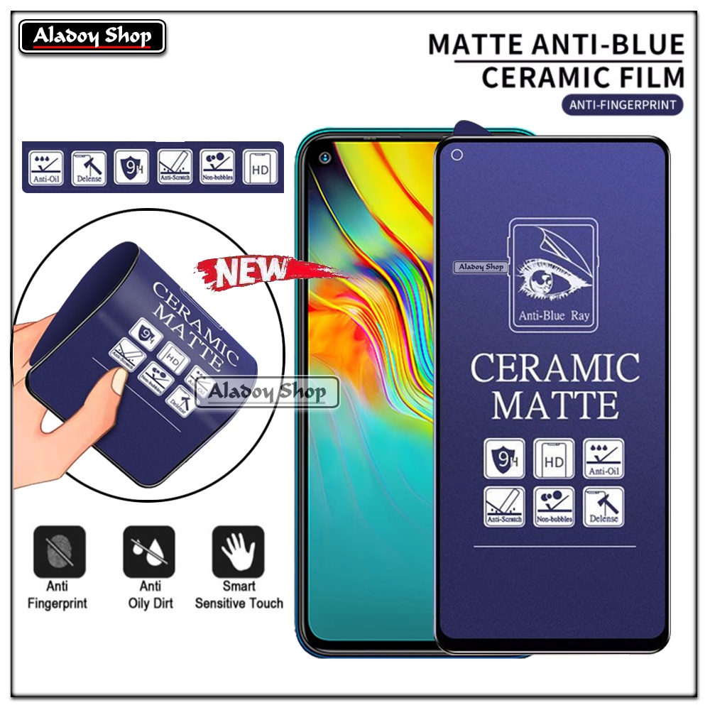 PAKET 3IN1 Anti Gores Blue Matte Anti Glare Infinix Hot 9 + Tempered Glass Camera dan Skin Carbon