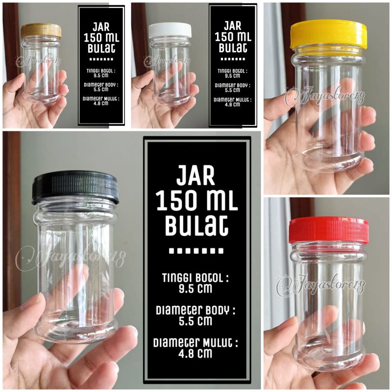 20PCS BOTOL SAMBAL 150ML TEBAL MURAH JAR TOPLES bentuk bulat tebal 19gr diameter 5cm 5.5cm sambal wa