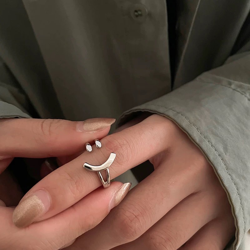 Cincin Couple Smiley Perak Lucu Unisex Adjustable