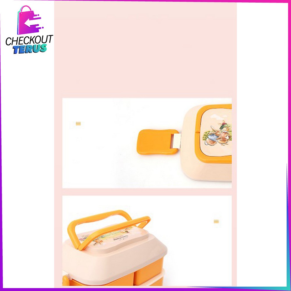 CT C758 Tempat Makan 2 Susun Lunch Box Anti Tumpah Kotak Bekal Makan Siang Set Sendok Garpu Portable