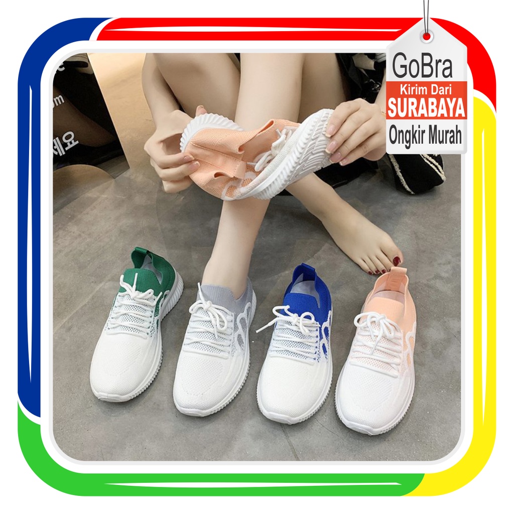 Gobra ♕ SEP021 (Tanpa Kotak) Sepatu Sneakers Wanita Simple 2 Warna Sporty Model Korea Fashion Casual Sport Santai Olahraga Import