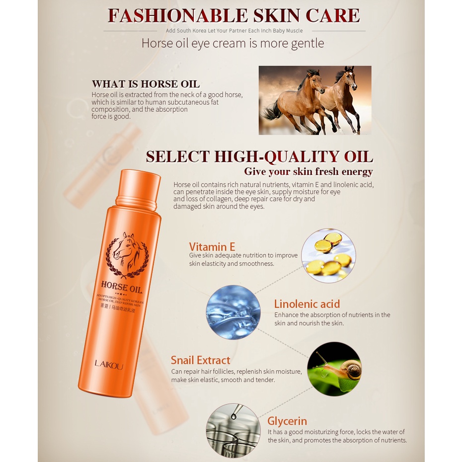 LAIKOU Horse Oil (Minyak Kuda) Face Lotion Anti-aging Melawan Penuaan Mengurangi Kerutan Menutrisi 100ml