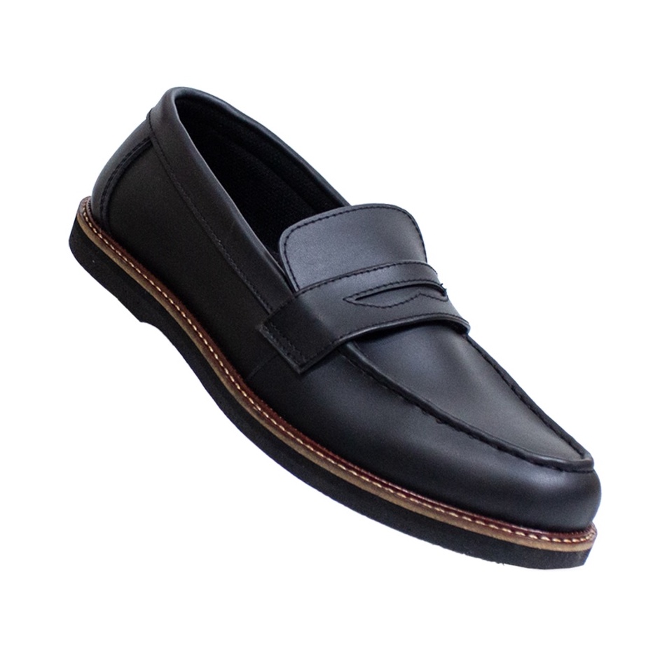ALPINE BLACK - Sepatu Loafers Pria Casual Formal Kulit Kerja Kuliah Kantor Hitam Loafer Cowok Pria Original