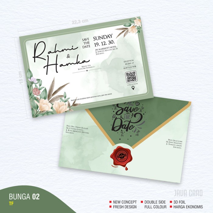 Blangko Undangan Kosong Pernikahan Java Card Bunga 02 TF Tanpa Foil Free Setting