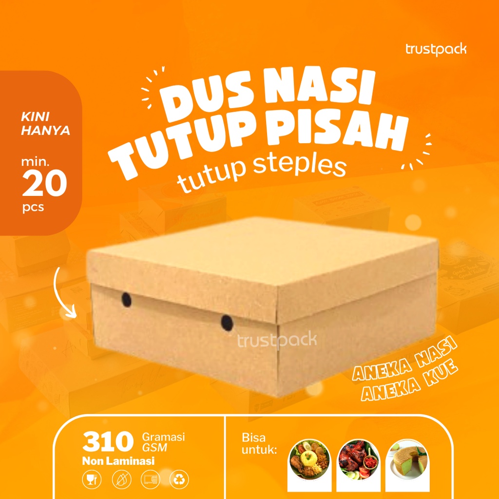 Dus Kraft 18x18x7/ Box Nasi Kotak Staples Ayam Hajatan Catering Snack